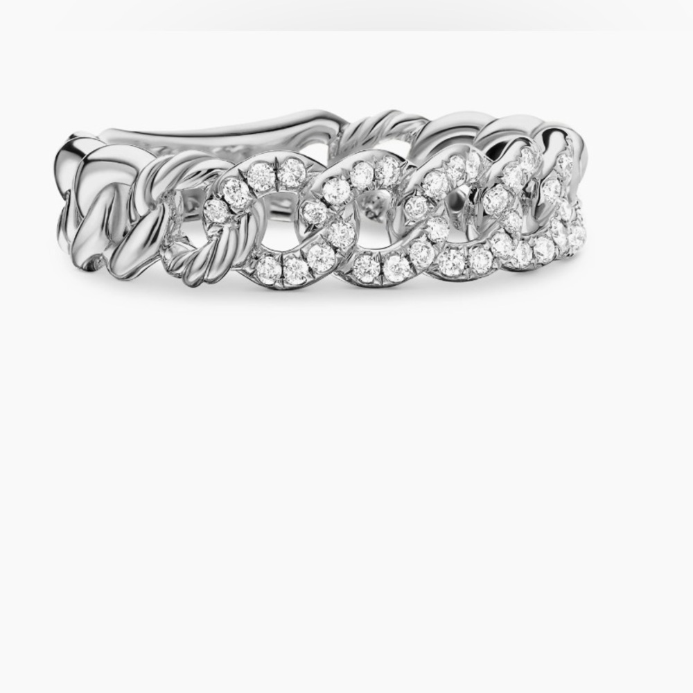 David Yurman Belmont Curb Link Band with Diamonds Ring - Size 5.5